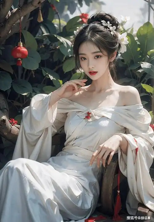 高清美女壁纸:古风美女穿越时空的魅力,一字肩印花汉服的优雅_丛林_肌