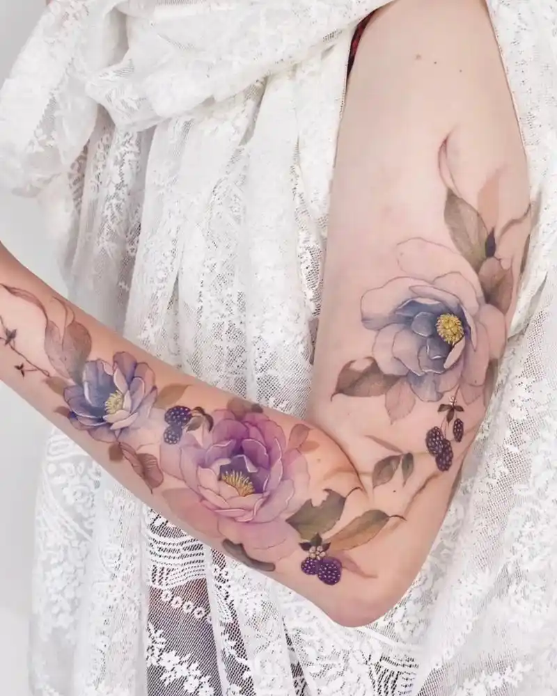 适合女神的牡丹花臂,绽放于皮肤上的优雅#牡丹刺青 #女生小清 - 抖音