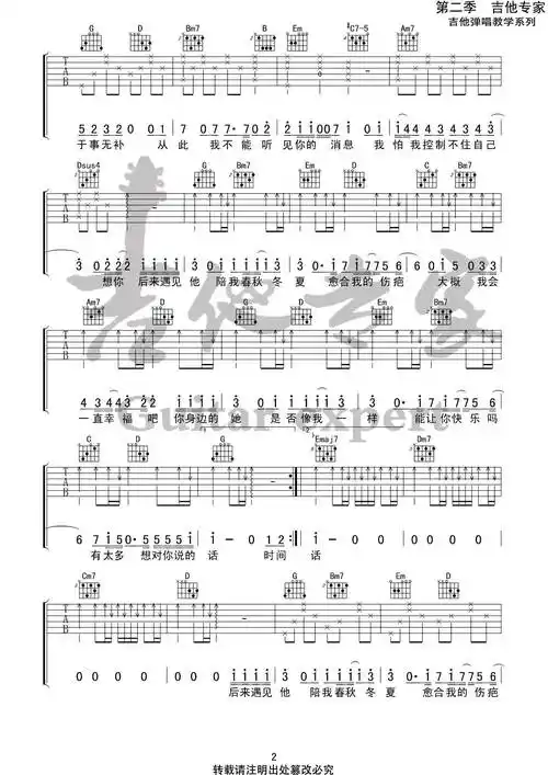 后来遇见他吉他谱g调弹唱六线谱胡66