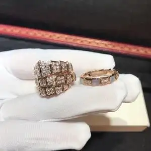 bvlgari宝格丽蛇形三环三圈戒指18k金蛇骨回形针翻转双面戒指项链