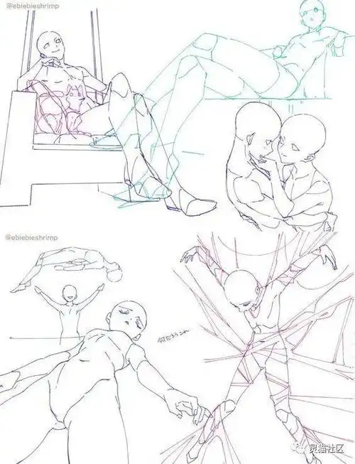 【绘画素材】亲亲抱抱举高高!超有爱的情侣姿势绘画参考呀