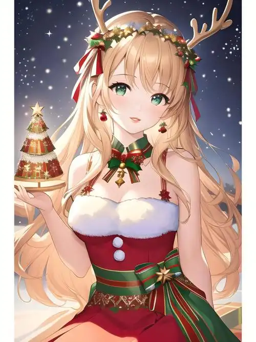 冬季甜美圣诞节女孩动漫二次元绘画人物