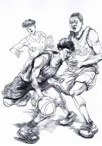 年轻人小伙打篮球速写