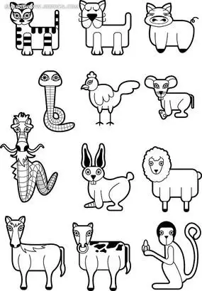 丝瓜与小鸡黑白线描稿