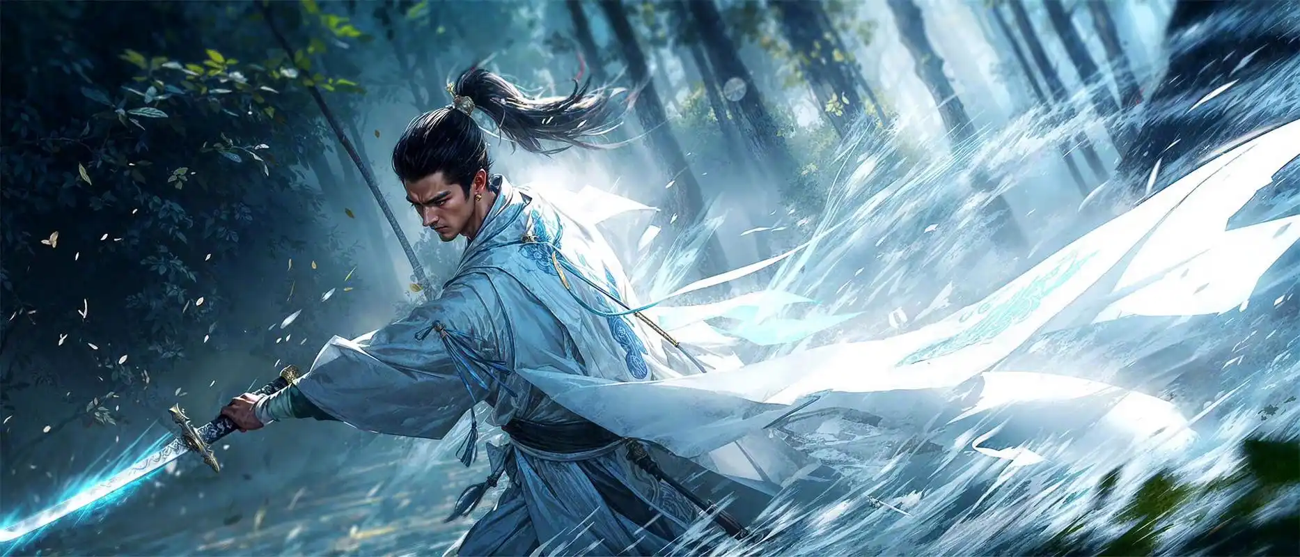 一组ai生成的武侠插画作品,鲜衣怒马,仗剑天涯,by midjourney.