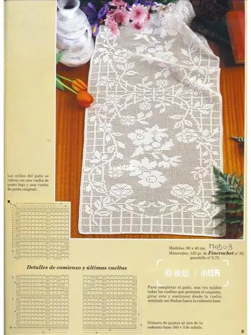 钩针网格花样桌垫图解