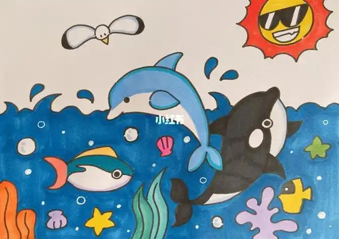 儿童画马克笔大海幼师简笔画螃蟹马克笔儿童画原创马克笔儿童画卡通画