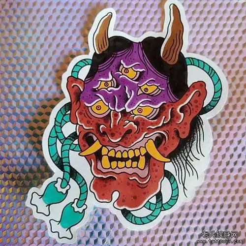 彩色般若纹身图案