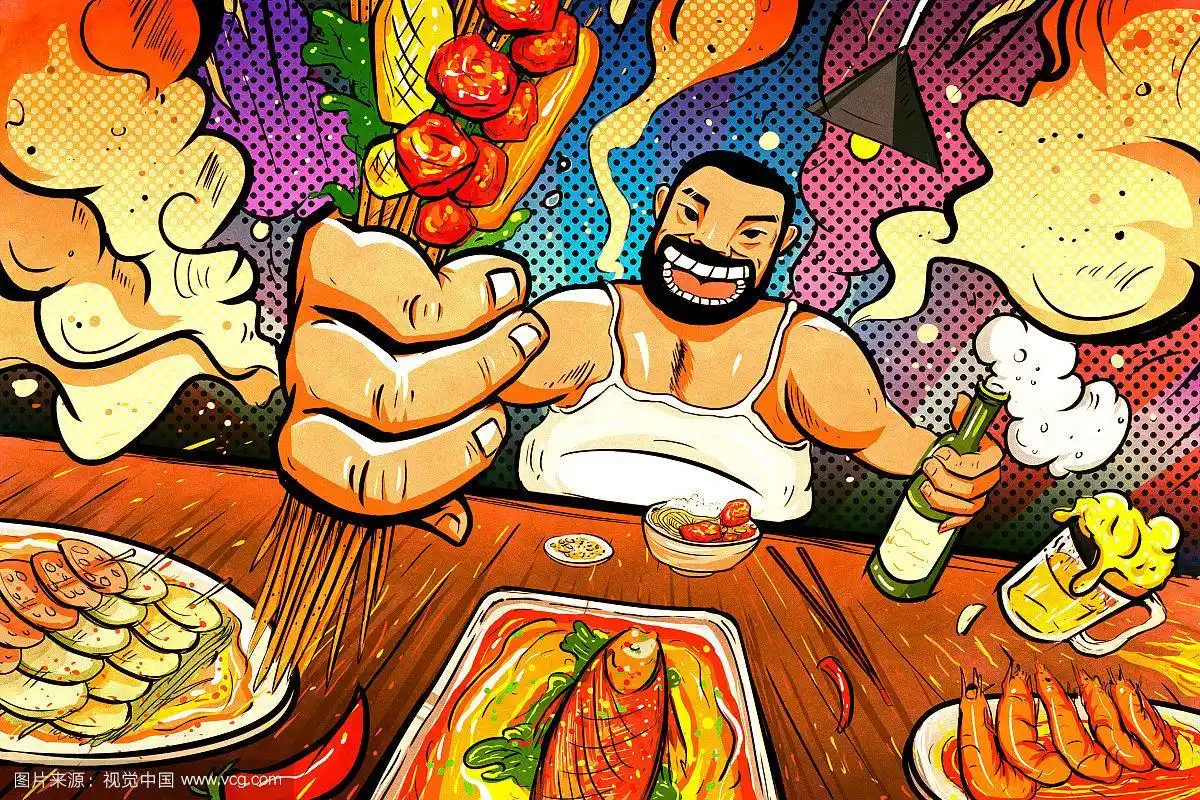 夏季手绘烧烤撸串涂鸦插画