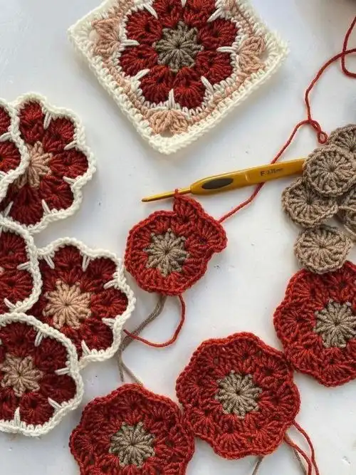 钩针编织适合秋冬的祖母方格花片附图解