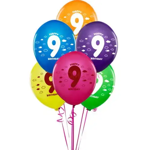 孩派highparty生日派对布置装饰/派对用品//数字9乳胶气球//每包6个