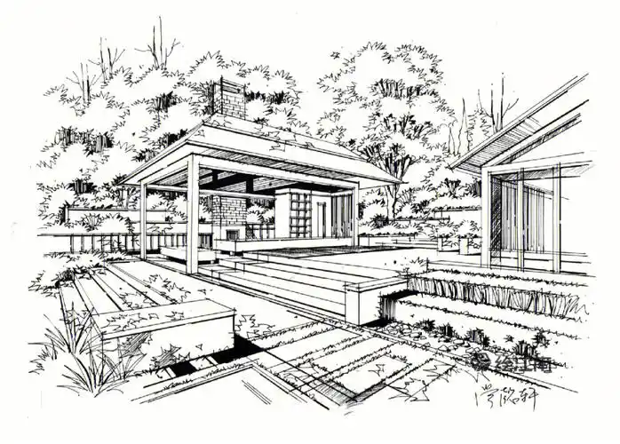 考研手绘景观效果图线稿表现