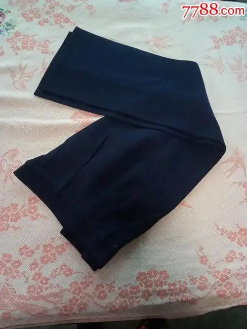 蓝呢子旁开门女裤