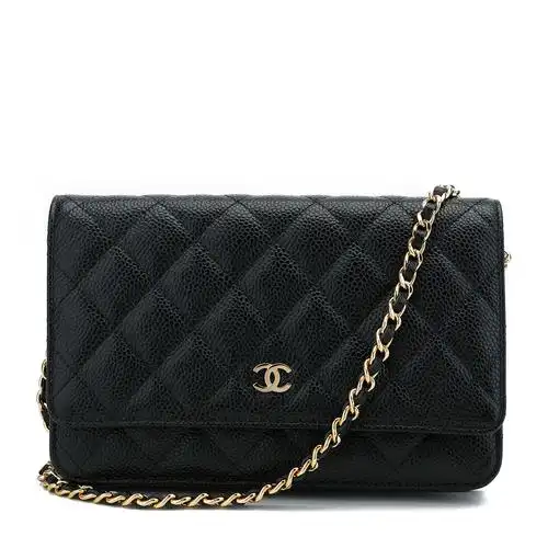 chanel(香奈儿) 经典款黑色荔枝纹皮质金色链条单肩包 woc