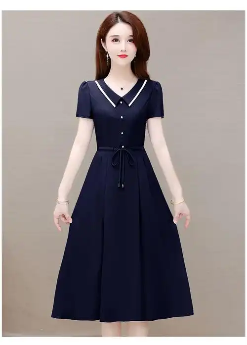 hkqr高端品牌中青年女士连衣裙女夏季新款裙子女妈妈洋气收腰显瘦纯色