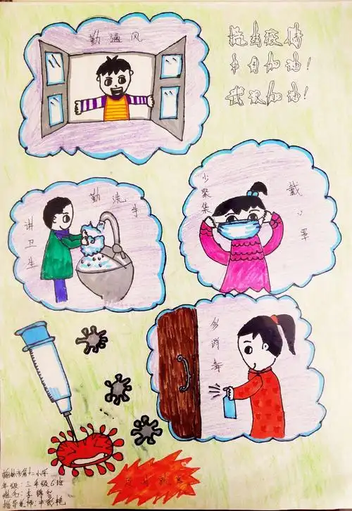 榆林市第十二小学三年级六班防护疫情绘画