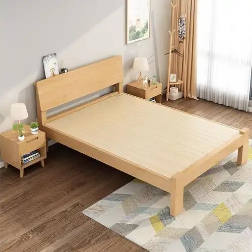苏宁严选加厚简易全实木床现代简约一米五的床松木一米二工厂直销