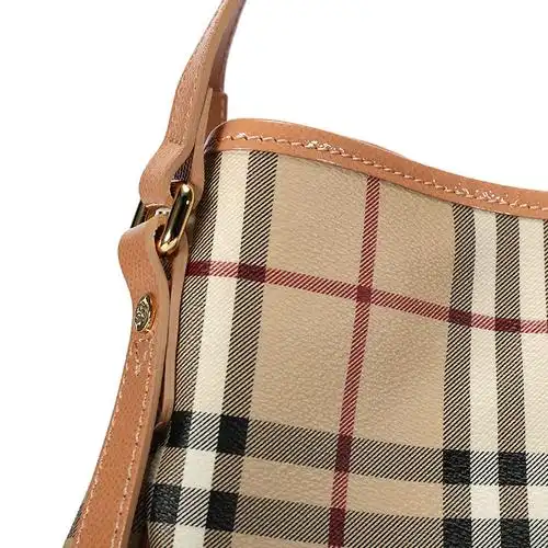 burberry(博柏利) #卡其色经典骑士格纹pvc裸粉色配皮女士单肩包