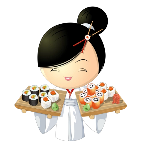 卡通手绘韩国美女和美食素材