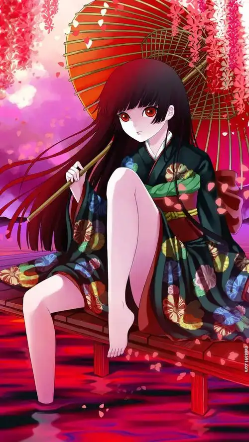 动漫黑长直美女,地狱少女女主角阎魔爱enma ai手机壁纸图片(4)