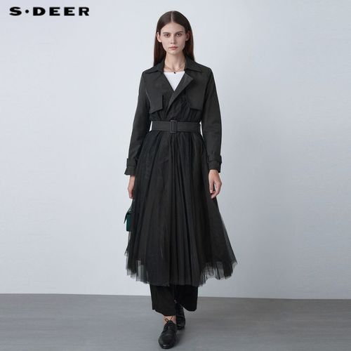 s·deer圣迪奥女装休闲两件套气质拼接收腰长款薄风衣s21181819