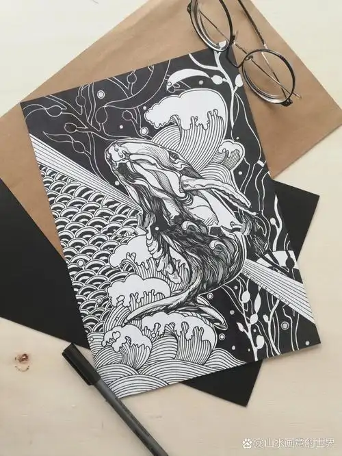 鲸鱼|手绘黑白装饰画|插画|原创