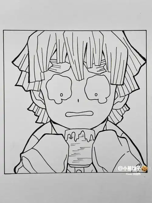 手绘鬼灭之刃善逸附线稿过程