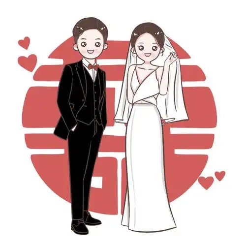 卡通手绘婚纱照可做情侣,立牌,水瓶,纸巾,保证等很多周边,一图多用,先