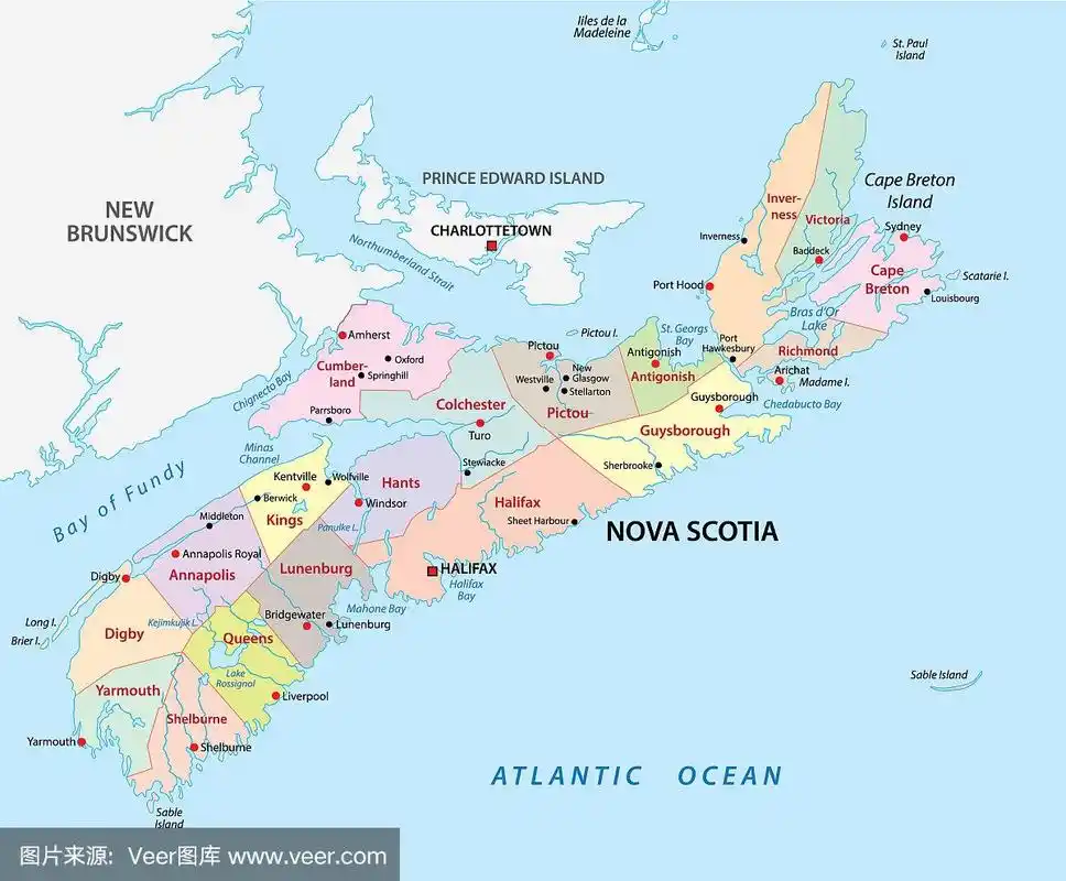 新斯科舍省行政和政治地图