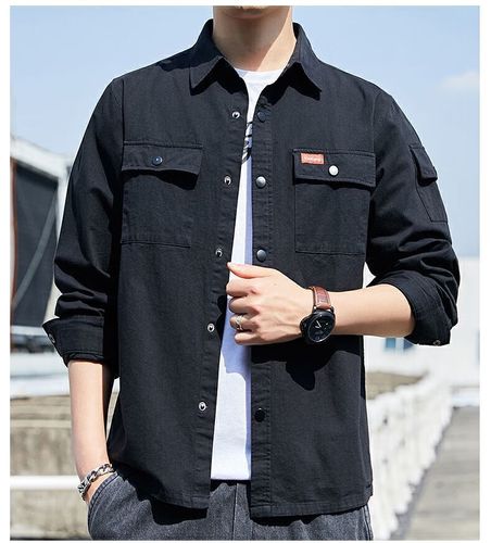 30岁男生秋天的衣服男装春秋季纯棉衬衫长袖修身型休闲条纹衬衣工装