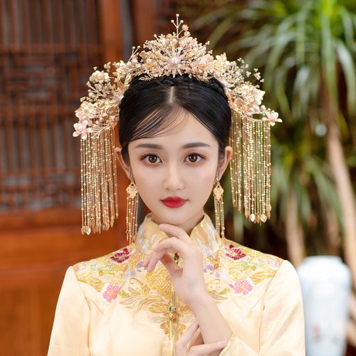 新娘秀禾头饰2020新款中式婚礼大气红色凤冠古装结婚敬酒服发饰