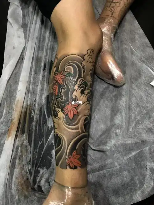 福州纹身浪花包小腿