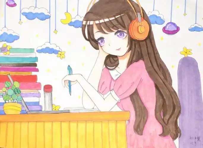 意大利郑伊慧参赛作品《网课》 - 绘画作品 - 第三届海外华裔中小学生