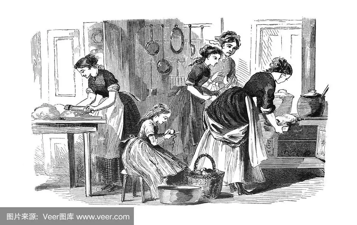 绘画插图,厨房,美国,1873,大约1世纪