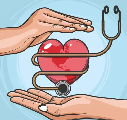 创意世界健康日呵护爱心听诊器的手矢量图