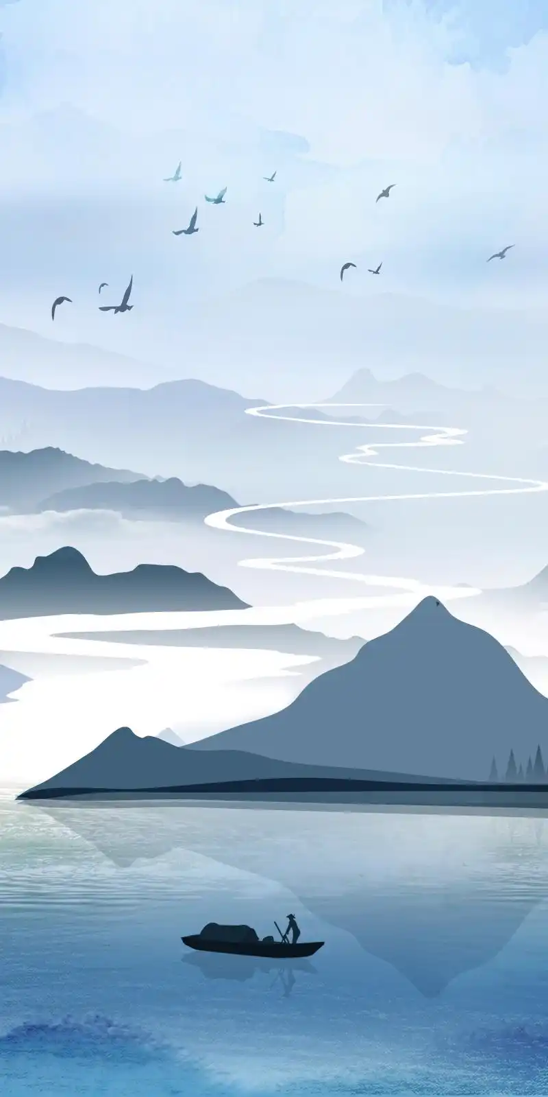 中国风水墨古典山水画素材分享,可做手机屏保,古风插画背景素材