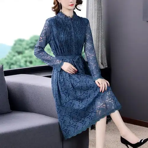 高端大码女装贵夫人洋气四十五岁穿的连衣裙五十岁蕾丝大牌裙子秋