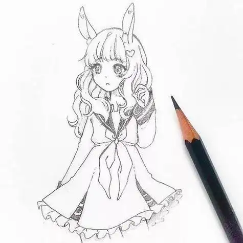 卡通人物简笔画美少女可爱全身