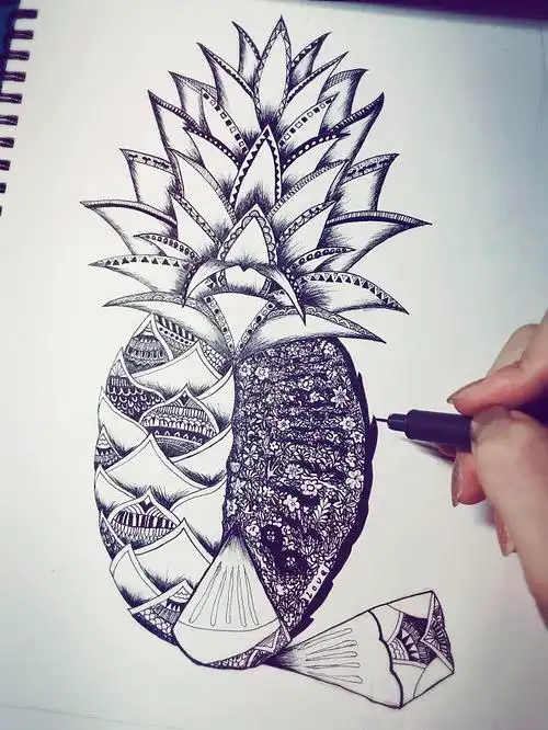 黑白配图形创意黑白手绘菠萝三角形