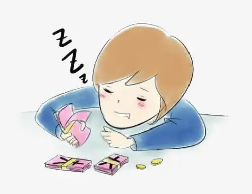 卡通数钱睡着的人