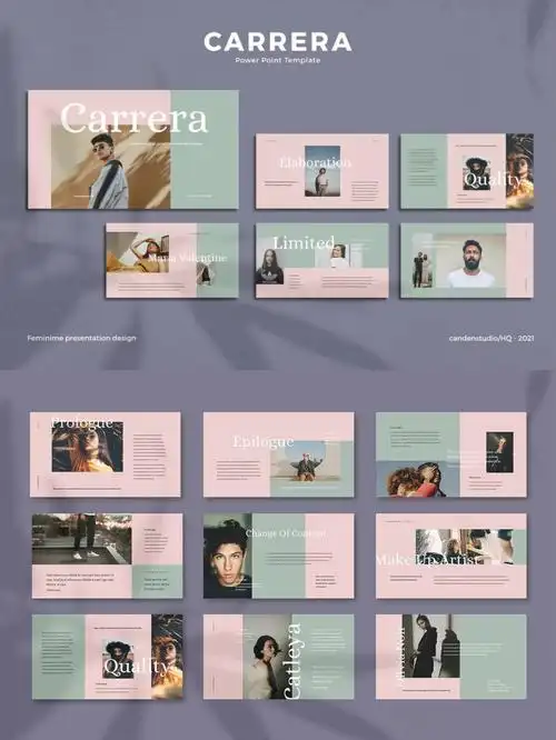 免费ppt模板时尚创意嫩粉绿配色现代风排版