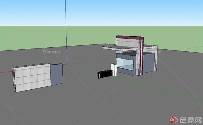 现代风格门卫室及入口大门设计su模型[原创]