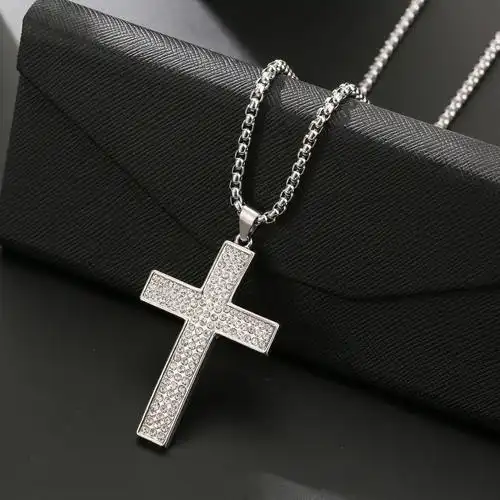 简约十字架满钻项链男女嘻哈个性百搭毛衣链吊坠饰品批发欧美跨境