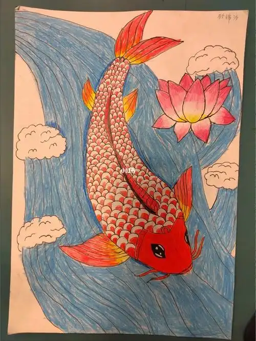 儿童彩铅画…锦鲤