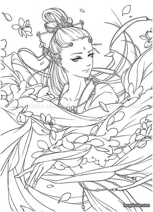 穿着长袍飞起来的仙女涂色简笔画大全