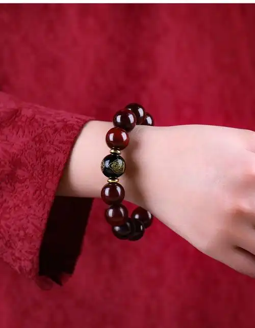 克拉苏crassus印度小叶紫檀手串男本命年佛珠黑曜石守护神手链男生肖