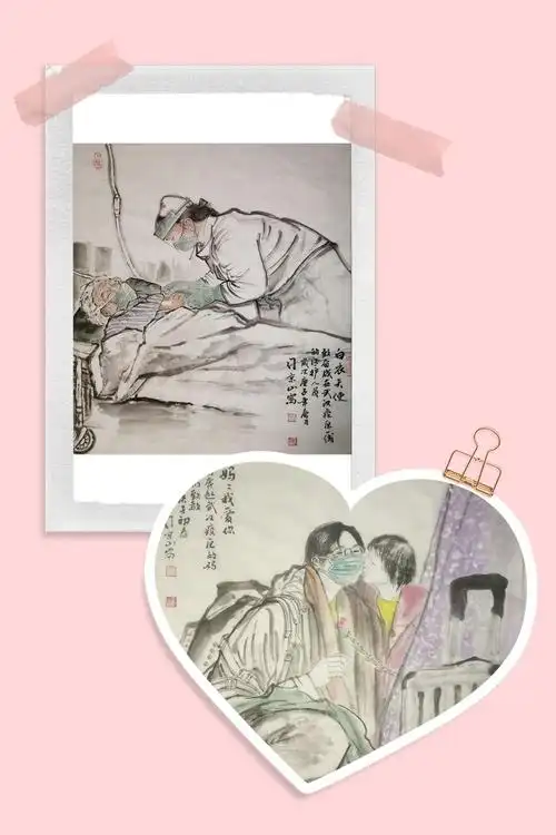 用手里的画笔画出了医护人员在疫情面前勇敢的和新冠肺炎病