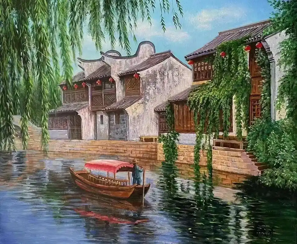 葛茂开油画-江南水乡系列,50*60厘米.#家居挂画 #客厅 - 抖音