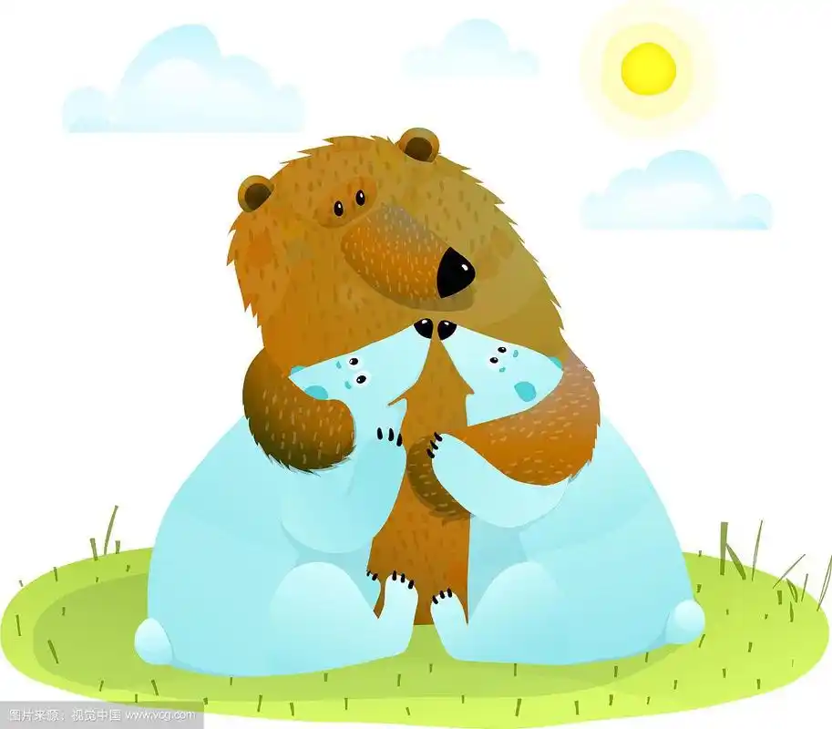棕熊抱着两只白熊宝宝