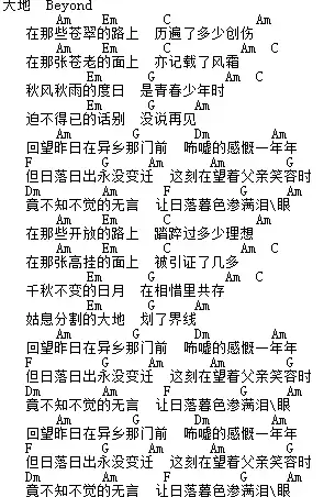 谁有beyond《大地》吉他谱,要完整的